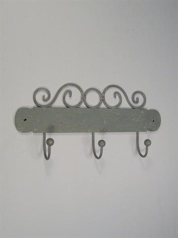 Knager�kke m. 3 kroge, metal, gr�patineret.