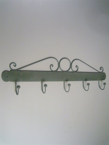 Knager�kke m. 5 kroge, metal, gr�patineret.