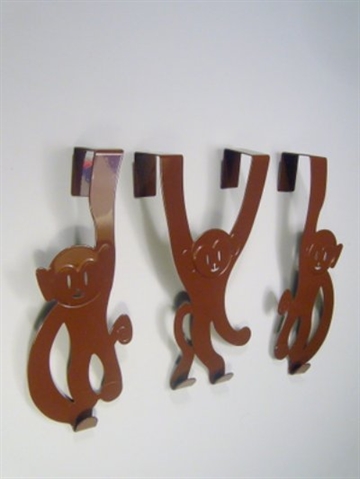 Monkey - knages�t a 3, brun emaljeret jernblik, til at h�nge over d�r.