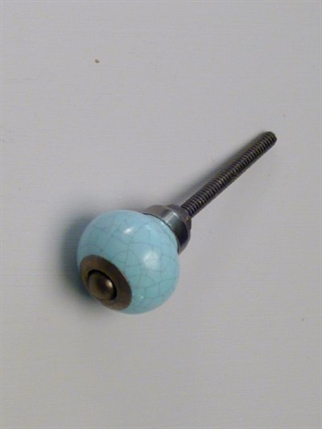 Lysebl� marmoreret porcel�nsknop m. fortinnet metal, lille.