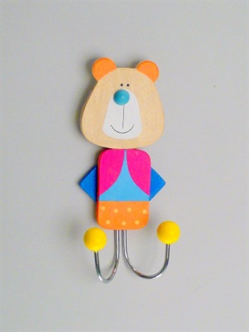 Bamse - b�rneknage m. 2 forkromede kroge, malet tr� m. oph�ngsbeslag p� bagsiden.