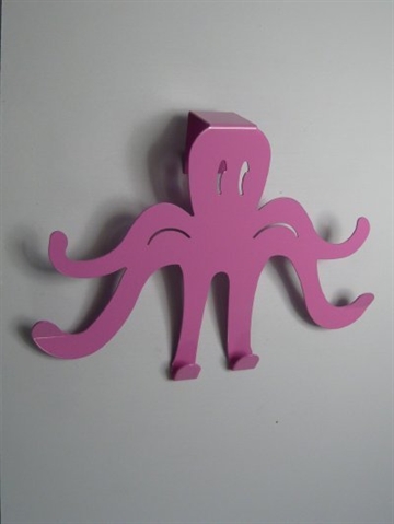 Octopus - knager�kke, pink emaljeret jern, til at h�nge over d�r.