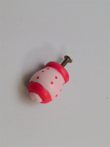 H�nddekoreret tr�knop, pink og r�d m. prikker, mellemstor.