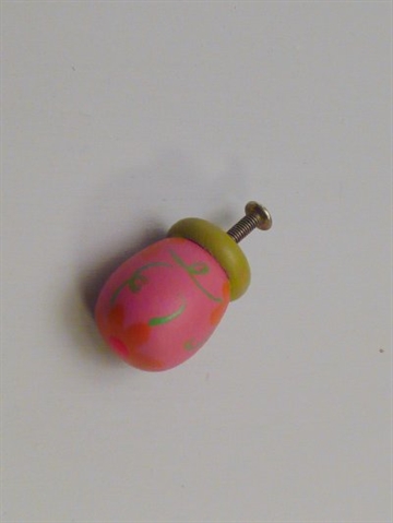 H�nddekoreret tr�knop, gammelrosa og gr�n m. store blomster, mellemstor.