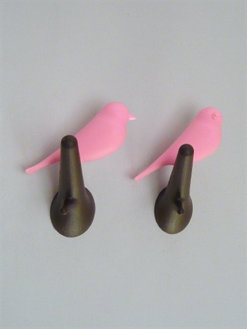 Hook Sparrow - knages�t, h�rd plast, 2 stk pink/brun i s�d �ske - ( incl. monteringsvejledning, skruer og plugs ).  F�S NU MED SORT GREN - hvis det �nskes, skriv det som kundenotat.  