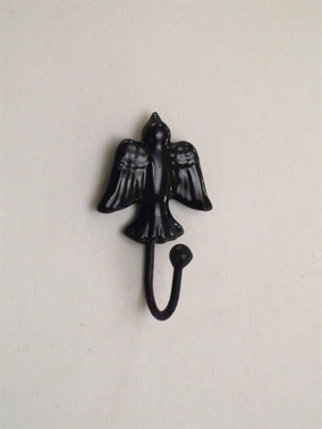 Flyvende fugl knage, porcel�n m. kraftig krog, sort ( monteringsbeslag p� bagsiden ).