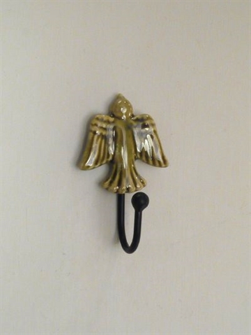 Flyvende fugl knage, porcel�n m. kraftig krog, olivengr�n ( monteringsbeslag p� bagsiden ).