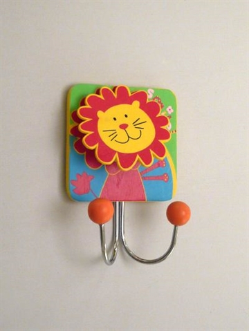 L�ve - b�rneknage m. 2 forkromede kroge, hovedet fungerer som klemme, malet tr� m. oph�ngsbeslag p� bagsiden.