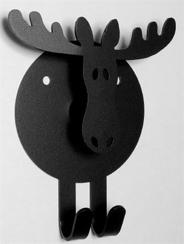 Elg knager�kke, svensk design, sort smedejern m. 2 kroge, gevir som knager og hals til b�jler.