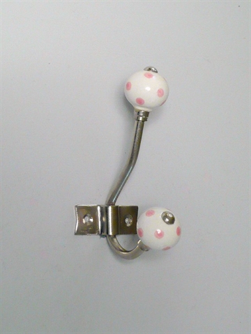 Fransk forkromet jernknage m. hvide porcel�nsknopper m. rosa prikker.
