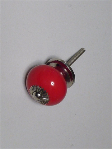 R�d porcel�nsknop m. blank forkromet metal, stor.