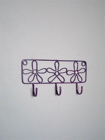 Blomster knager�kke i lillalakeret metaltr�d m. 3 kroge.