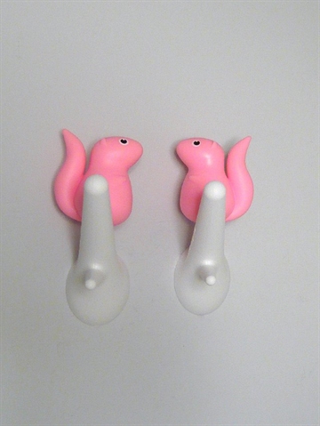 Hook Squirrel - knages�t, h�rd plast, 2 stk pink/hvid i s�d �ske - ( incl. monteringsvejledning, skruer og plugs ). 