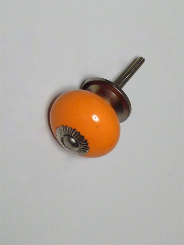 Orange porcel�nsknop m. blank forkromet metal, stor.