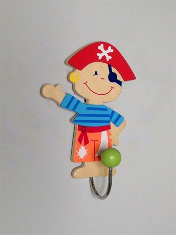 S�r�ver m. r�d hat - b�rneknage m. 1 forkromet krog, malet tr� m. oph�ngsbeslag p� bagsiden.