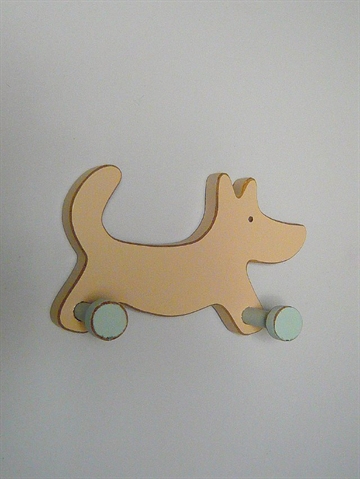 Hunde b�rneknager�kke m. 2 knopper, sart lys mocca og lys gr�n - oph�ngsbeslag p� bagsiden.