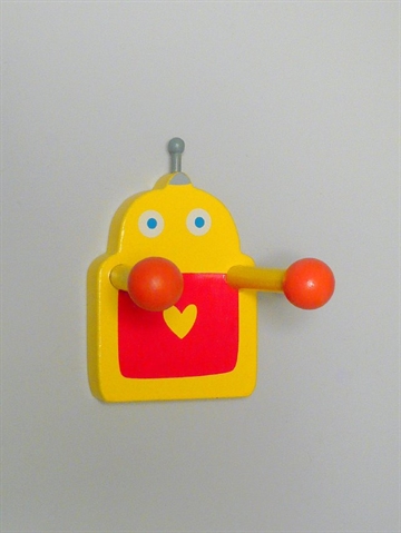 Robot knage, malet tr�, gul/r�d - oph�ngsbeslag p� bagsiden. 