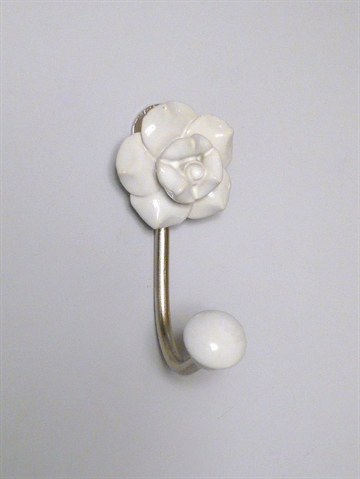 Hvid porcel�nsblomst knage, forkromet.