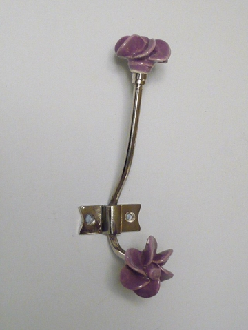 Fransk forkromet jernknage m. lilla porcel�ns blomster.