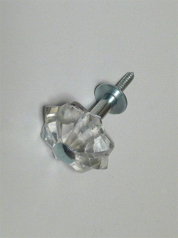 Klar glassknop knage m. facetter, forkromet skrue og st�lhals til b�jler - EGNET TIL V�G.