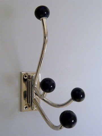 Flerkrogs knage, drejelig, forkromet m. 4 bl�sorte porcel�nsknopper.