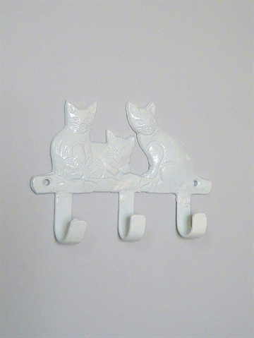 Katte knager�kke m. 3 kroge, hvidlak. metal.