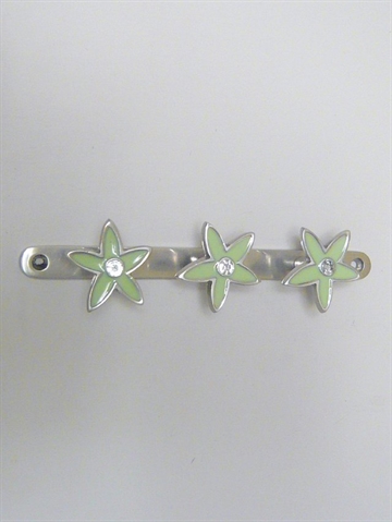 Alu. knager�kke m. 3 blomsterknager m. lysegr�n emalje og krystaller, hals til b�jler.