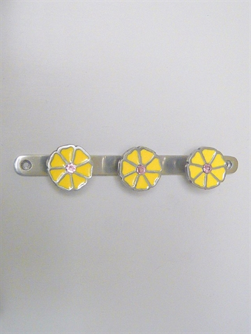 Alu. knager�kke m. 3 blomsterknager m. gul emalje og lyser�de krystaller, hals til b�jler.