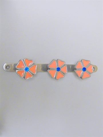 Alu. knager�kke m. 3 blomsterknager m. lyser�d emalje og bl� krystaller, hals til b�jler.