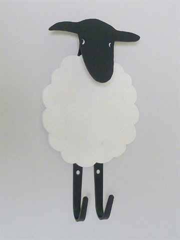 F�re knage, svensk design, hvidmalet "tr�pels" og sort smedejern m. 2 kroge og hoved, der kan fungere som knage. 