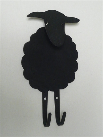 F�re knage, svensk design, sort "tr�pels" og sort smedejern m. 2 kroge og hoved, der kan fungere som knage. 