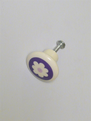 Hv�lvet knop, hvid porcel�n m. m�rkelilla blomst, lille.