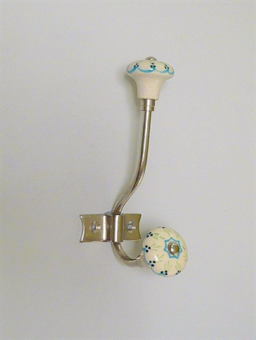 Fransk forkromet jernknage m. hvide porcel�nsknopper m. h�ndmalet bl�t/gr�nt m�nster.