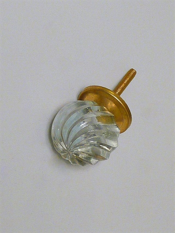 Klar glaskugle knop m. vredne facetter og forgyldt metal, mellemstr.