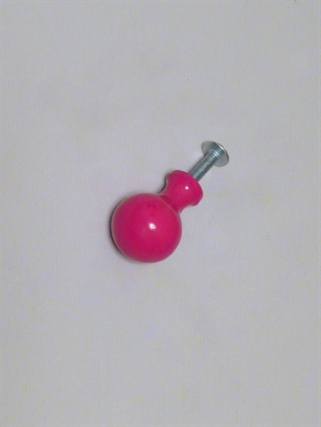 Kugle knop m. hals, pink lakeret metal, lille.