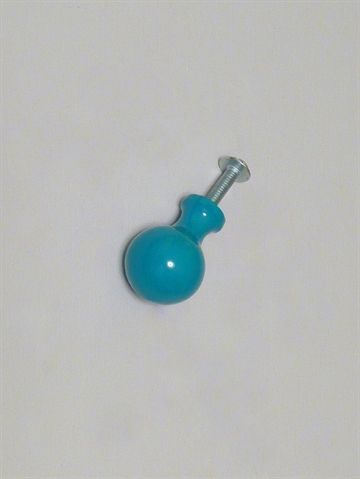 Kugle knop m. hals, bl� lakeret metal, lille.