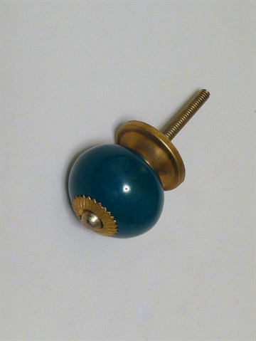 M�rkegr�n porcel�nsknop m. forgyldt metal, stor.