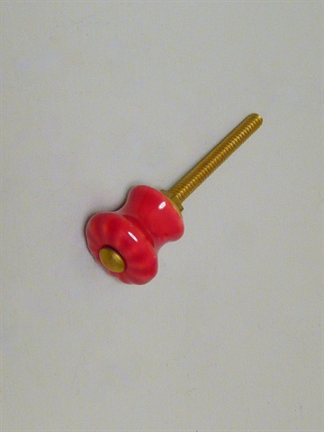 R�d porcel�nsknop m. riller og forgyldt knop, mini.