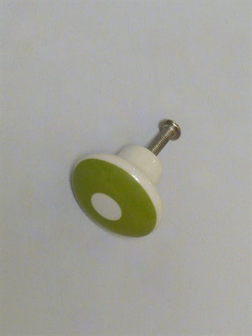 Hvid porcel�nsknop m. limegr�n ring.