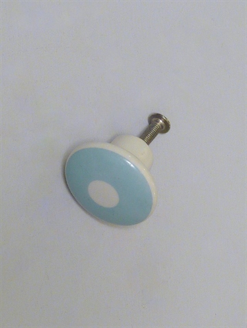 Hvid porcel�nsknop m. lysebl� ring.