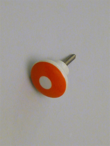 Hvid porcel�nsknop knage m. orange ring og hals ( til b�jle ), lille - EGNET TIL V�G.