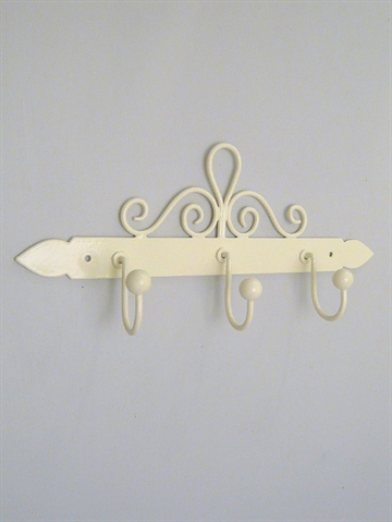Knager�kke m. 3 kroge, cremehvid lakeret kraftig metal.