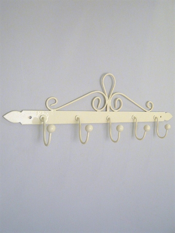 Knager�kke m. 5 kroge, cremehvid lakeret kraftig metal.