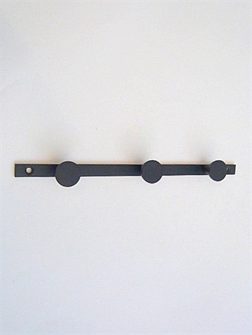 Stilren knagerække m. 3 små geometriske knopper, alt i silkemat sortlak. metal - ( inkl. sorte skruer ).